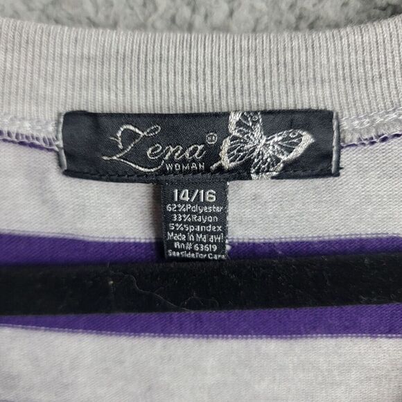 Zena Woman Tunic Shirt Womens L Navy Blue White V-Neck Flattering Angle Stripes - Picture 3 of 10